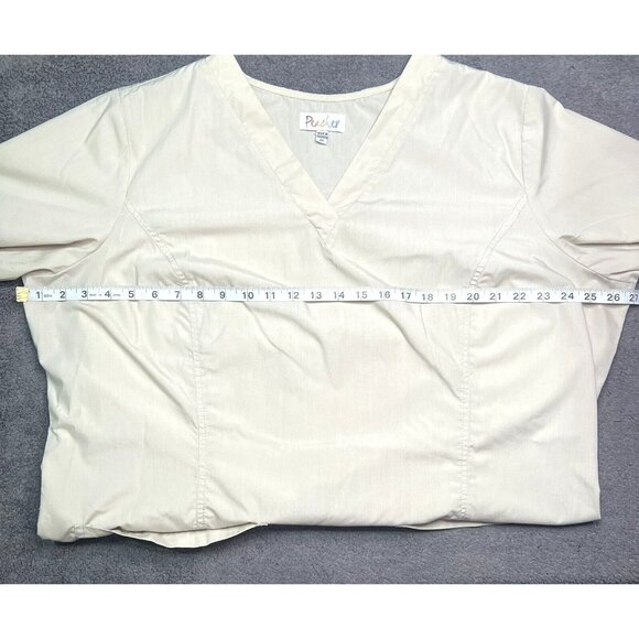 Beige Peaches 2X Womens Scrub Top W/ Pockets & Pen Holder Poly/Cotton Blend - Picture 1 of 4